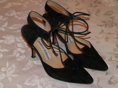 MANOLO BLAHNIK S E X Y BLACK SUEDE SANDALS ~ SIZE 7 ~ELEGANT & MEGA 