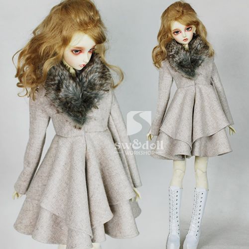 Super Dollfie Outfit 1/3 woolen dress coat for girl (fur collar 2 