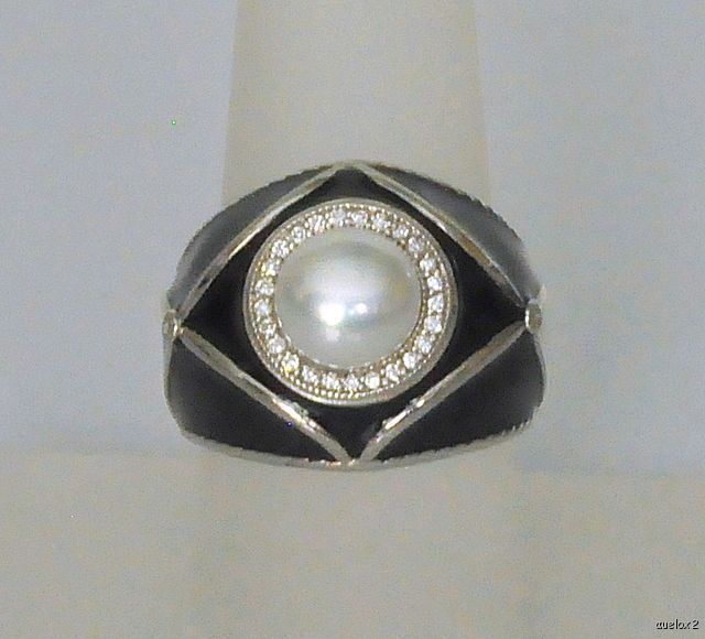 New ZASHA by JUDE FRANCES Pearl Enamel Diamond Ring 7  
