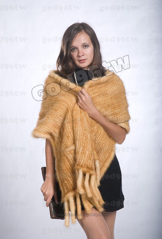   Real Genuine Knitted Mink Fur Cape Stole Shawl Scarf Wrap Winter Women