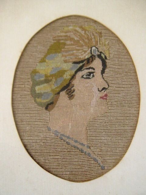 PETIT GOBLEN – OLD NEEDLEWORK TAPESTRY PORTRAIT PICTURE  