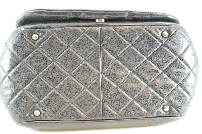 CHANEL 2010 ACCORDION BLACK GLAZED CAVIAR LEATHER DOUBLE CHAIN BIG 