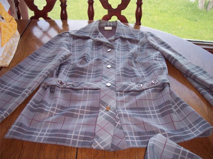 Womens vintage 3 Piece SUIT GREY Plaid 70s size 14 polyester ESTATE 