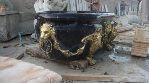 Hand Carved Marble Bath Tub Bronze Claw Feet  