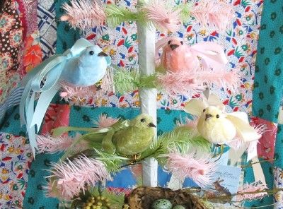 Bethany Lowe Easter Xmas Pink Green Feather Tree 2 ft  