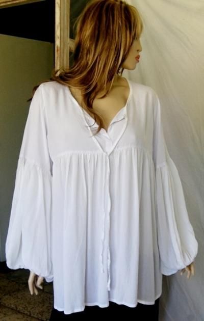 L639 WHITE/BLOUSE TOP SHIRT BALLOON SLEEVE MADE 2 ORDER 2X 3X 4X 