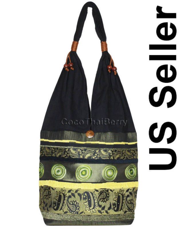   Tribe Hobo Chic Boho Green Paisley Sling Bag Purse Tote USA  