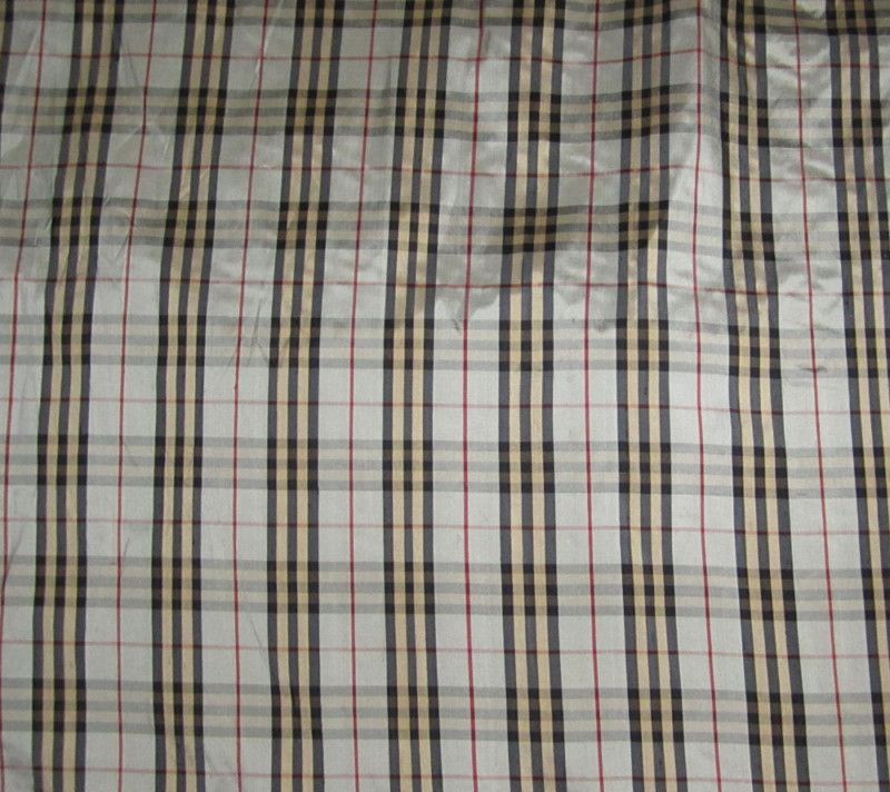 Silk DUPIONI Fabric Black Gold Gray PLAID 54  