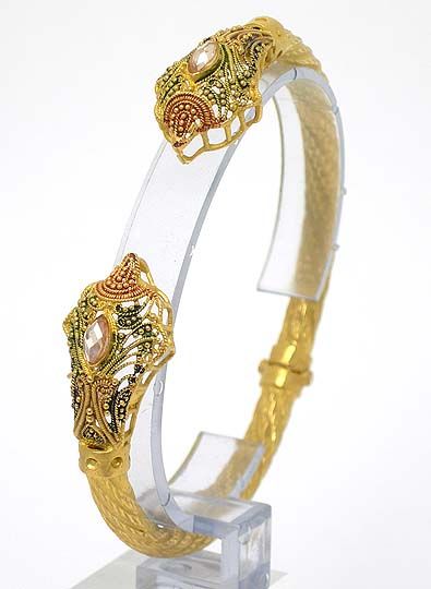 EXQUISITE 22K GOLD GEMS & ENAMEL SPIRAL CABLE BANGLE  