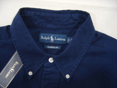   XLT Polo Ralph Lauren Pony Classic Button Up Dress Shirt Navy Blue XL