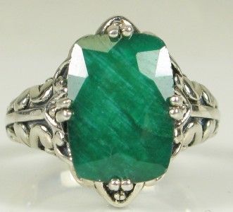 Art Deco 4.00ct Cushion Cut Genuine Emerald Sterling Silver Filigree 