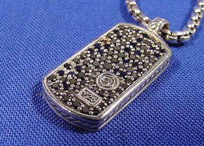 David Yurman Small Black Diamond Dog Tag W/22 Box Chain  