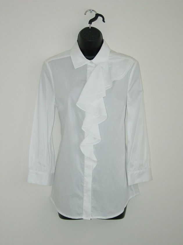 New TORY BURCH White Cotton Ruffle Front Rosie Top Shirt 6  