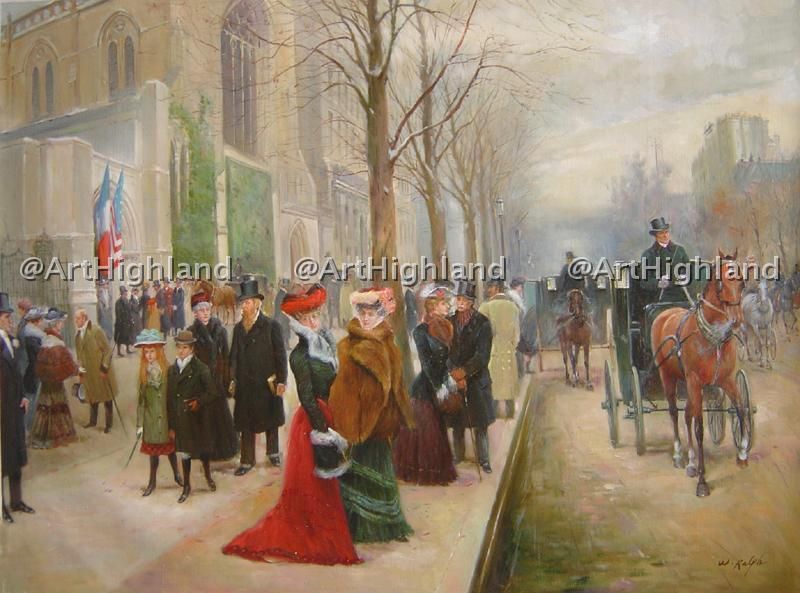 40 Handmade Paris Oil Painting Jean Beraud Busy Street  