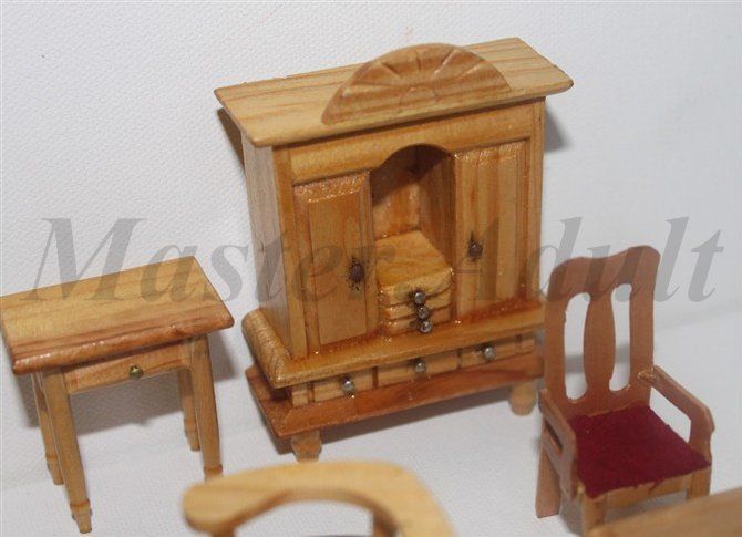 22 pc Dollhouse Miniature 112 Handmade Wooden Furniture Set Table 