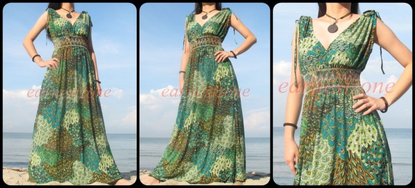 New Green Evening Sundress Party Cocktail Peacock Formal Maxi Long 