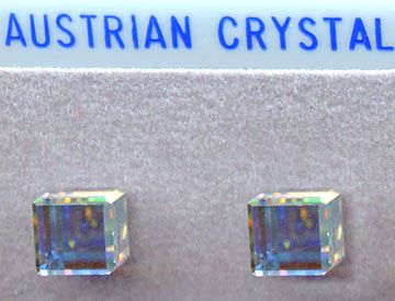 Swarovski AB 6mm CUBE Austrian Crystal Stud Earrings FS  