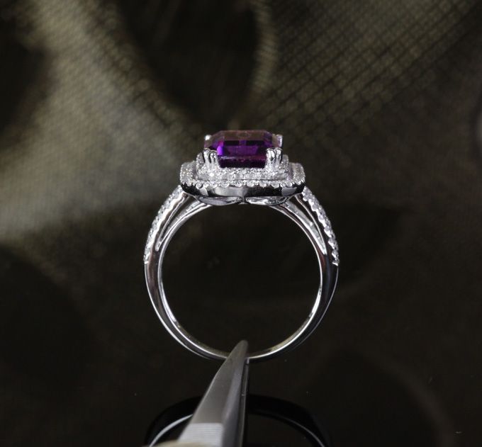   AMETHYST & DIAMOND 5.11ct   14K WHITE GOLD Pave Engagement RING  