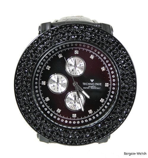 Black on Black Hip Hop Ice Bling Clubbin Dress Watch  