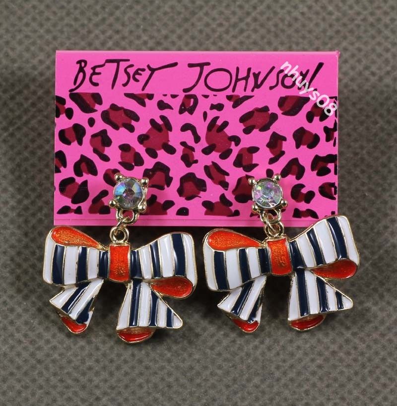 Betsey Johnson Bow bowknot Necklace ring Earrings Set  