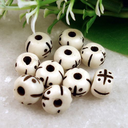 Pretty 9mm X 7mm Carved Bone Round Beads 25 PCS (10001)  