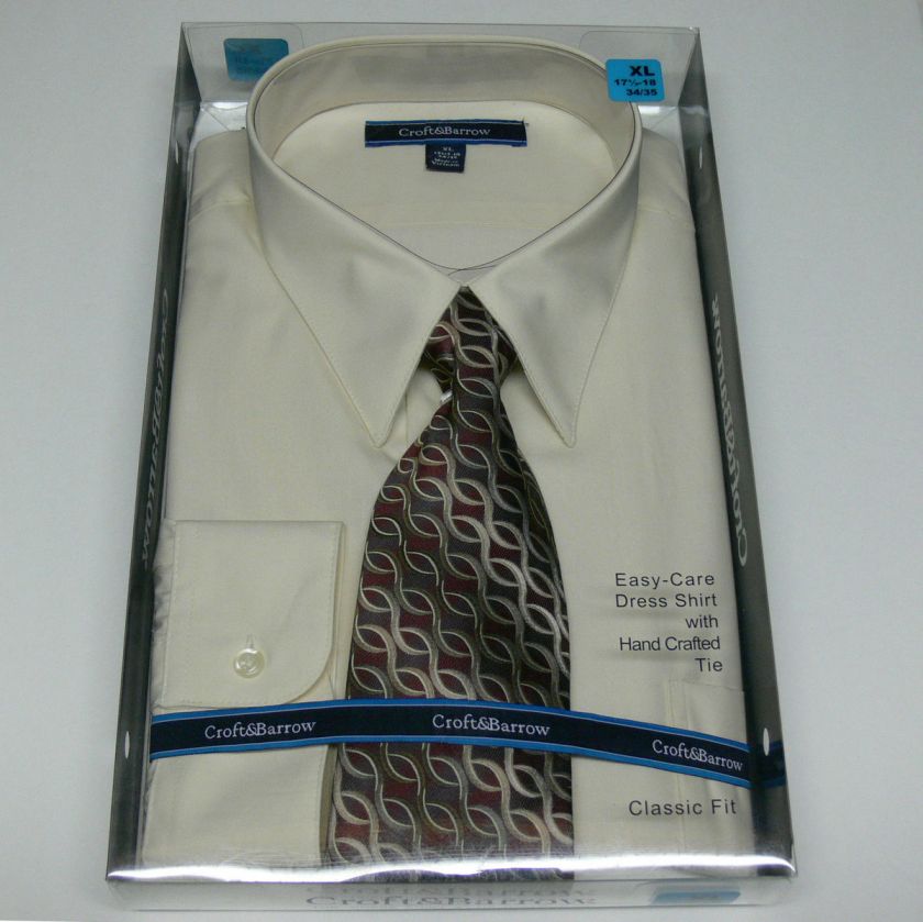 New Croft & Barrow Mens Ivory Dress Shirt Hand Crafted Tie Gift Box 