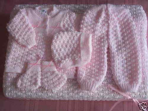 pc crochet baby set blanket pants sweater hat booties  