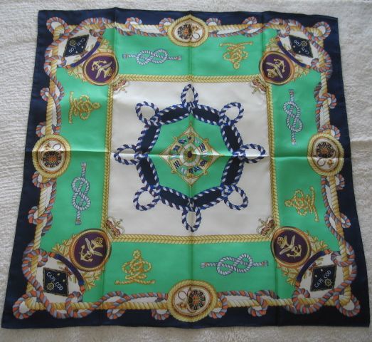 Gorgeous Green&Cream Sailing 100%Silk Square Scarf 34  