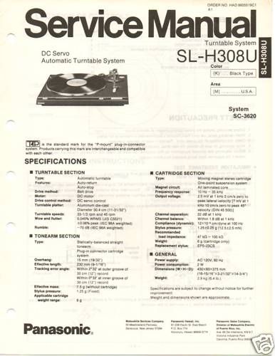 Original Service Manual Panasonic SL H308U Turntable  