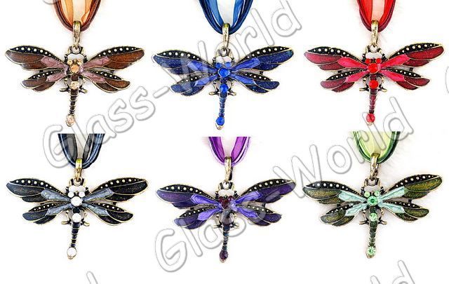 6p Dragonfly Golden Enamel Alloy Pendants+Cords W15198  