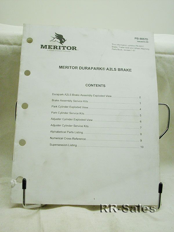 Meritor Durapark A2LS Brake Trailer Axle Parts Manual Book  