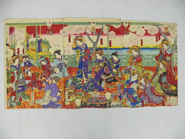 MEIJI Antique Kunichikas Woodcut, GEISHA R988  