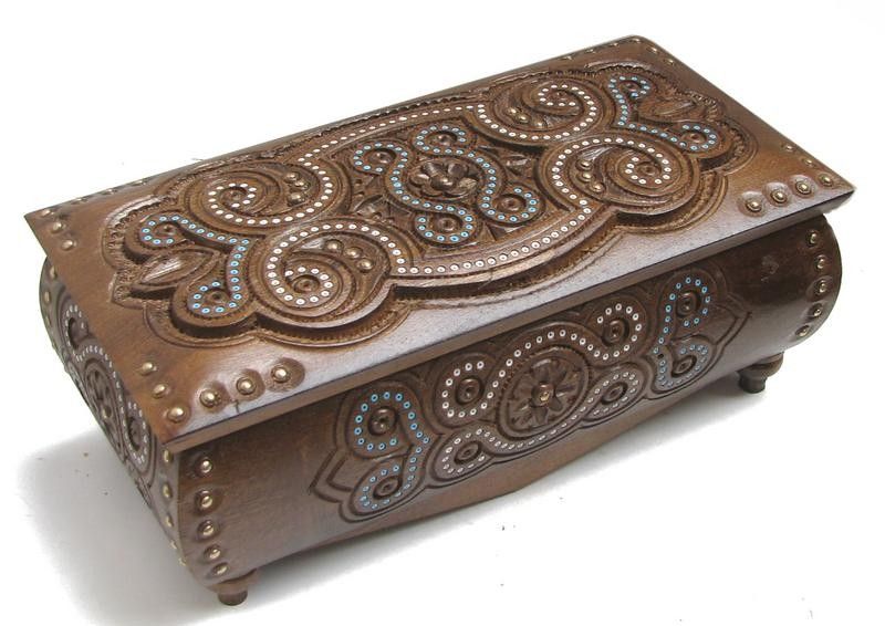 Ukraine Encrustation Hand Carved Wooden Jewelry Box #3  
