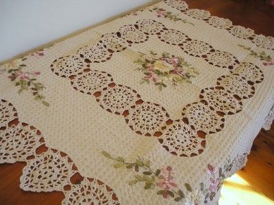 Hand Crochet Water Drop Silk Embroidery Table Cloth 36  