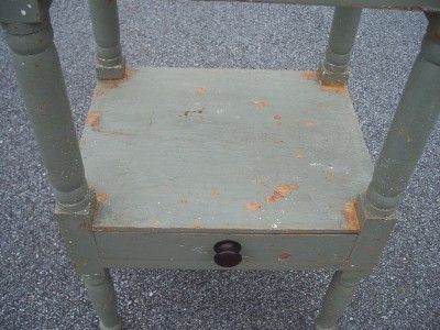 19th Century Antique ONE DRAWER WASHSTAND in Old Gray Paint Primitive 