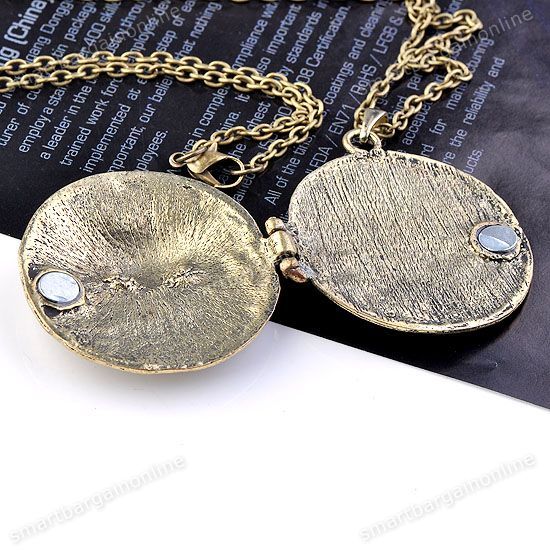 Vintage Ancient Bronze Round Lockets OWL Pendant Chain Necklace Retro 