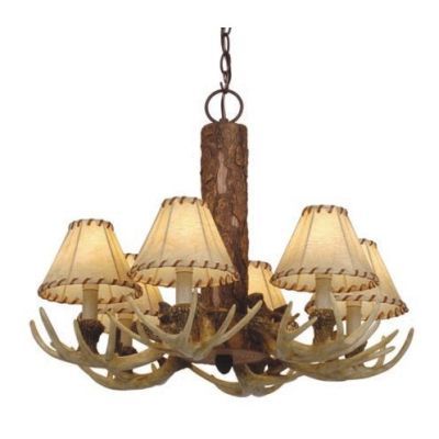 NEW 6 Light Rustic Faux Antler Chandelier Lighting Fixture, Faux 