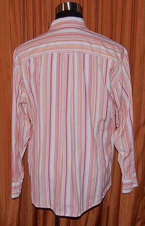 BUGATCHI UOMO LONG SLEEVE ORANGE WHITE SHIRT MENS LARGE  