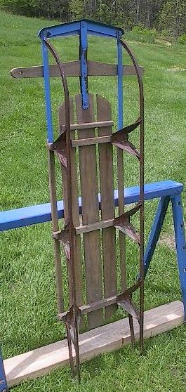 VINTAGE Wooden Snow Toboggan FLYER Sled GREAT  