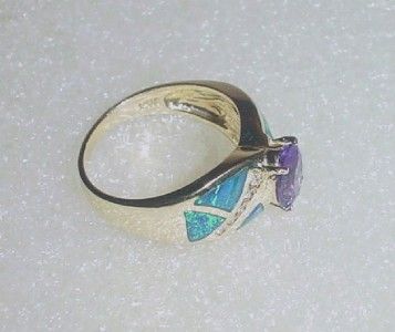 14K YG ESTATE AMETHYST OPAL DIAMOND RING   SIZE 7   LB1713  