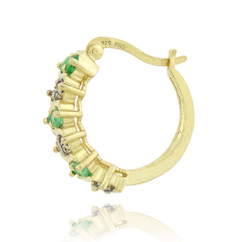 Gold over Silver .72ct Emerald & Diamond Hoop Earrings  