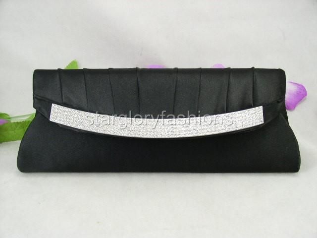 Black Satin RHINESTONES Art Flap Wedding Purse Clutch FER 2726B