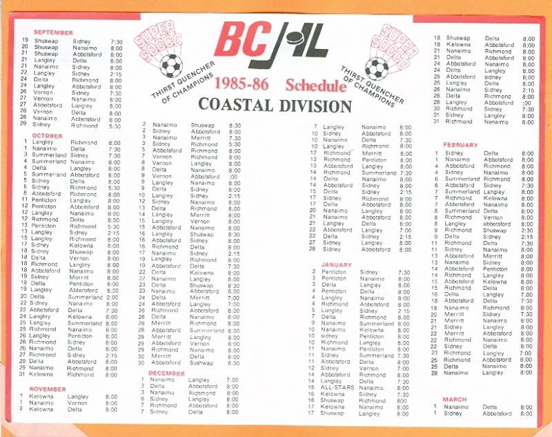 1985 86 BCJHL British Columbia Hockey League Schedule  
