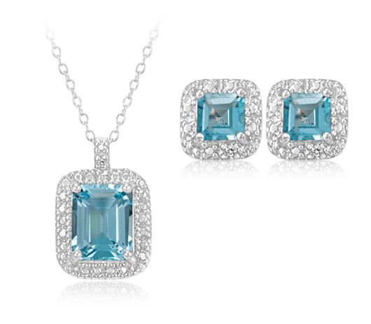   Topaz Pendant & Earrings Set, In Sterling Silver + Silver Chain  