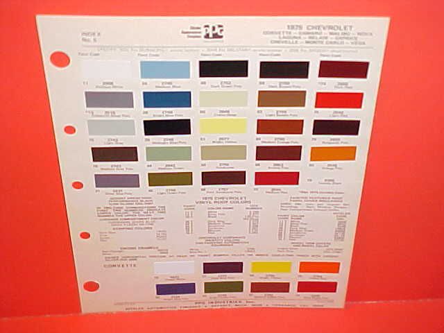 1975 Chevrolet Corvette Camaro Paint Chips Color Chart On Popscreen