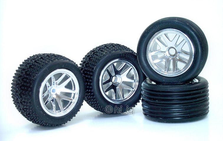 Spoke Chrome Rim+Tire Set Fits Team Losi Micro T  