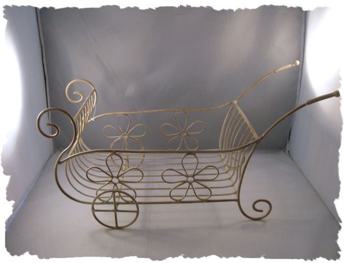 PRETTY White Wire Daisy Wagon Wheelbarrow Display  