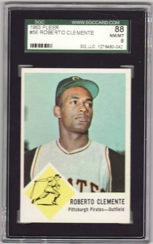 1963 fleer #56 roberto clemente sgc 88 / psa 8  