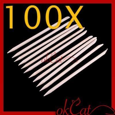 100 X Nail Art Orange Wood Stick Cuticle Pusher Remove  