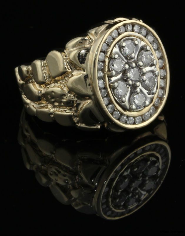   yellow white gold this fine men s ring features a nugget style band